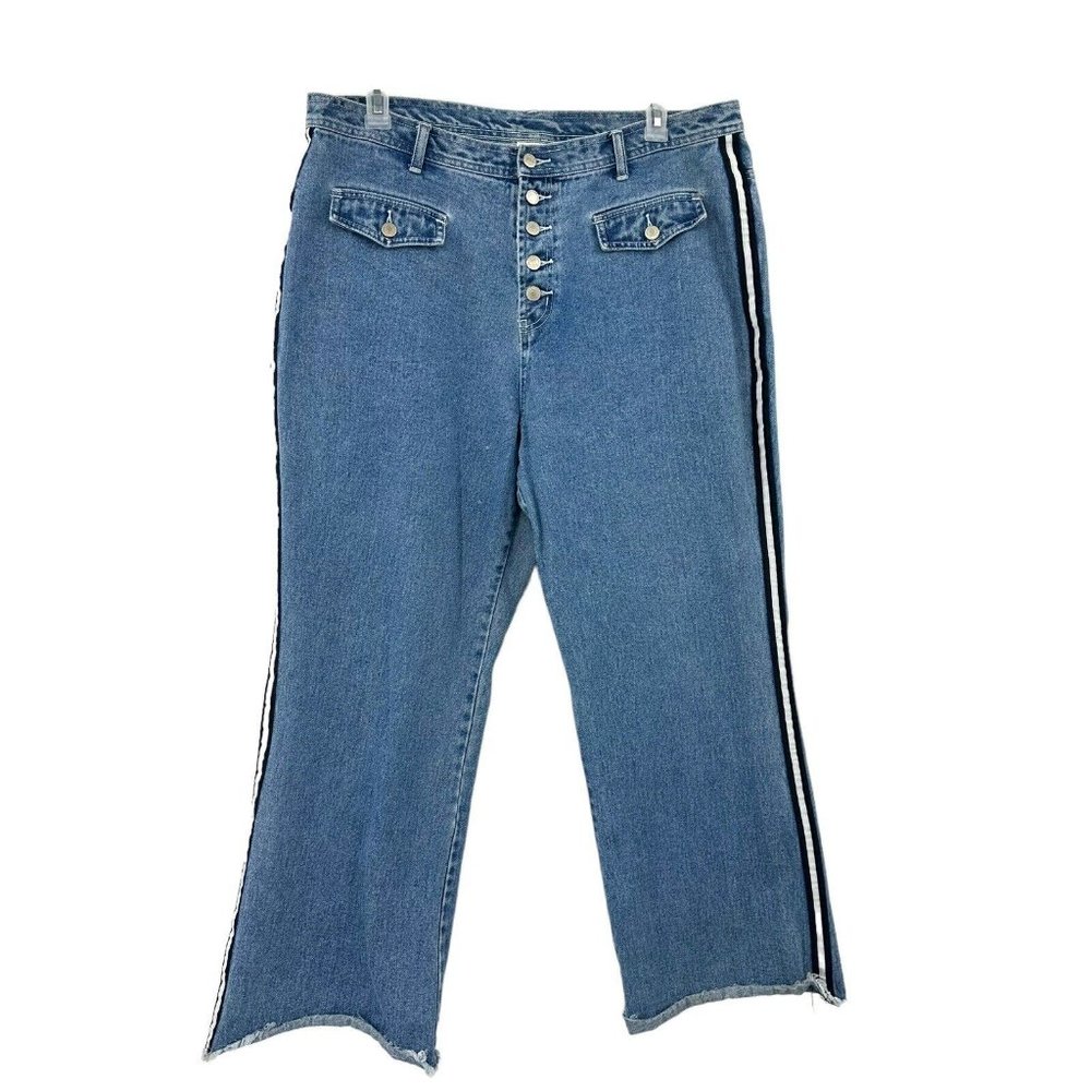 Vintage 90s Y2K Xhilaration Bootcut Flare Jeans S 22W Stripe Raw Hem Button Fly